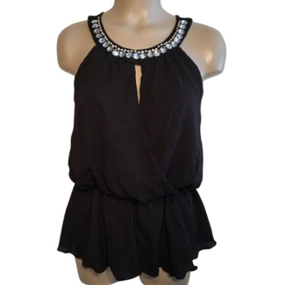 Papaya black Rhinestone Trim Embellished Sleeveless Top M - Picture 10 of 11